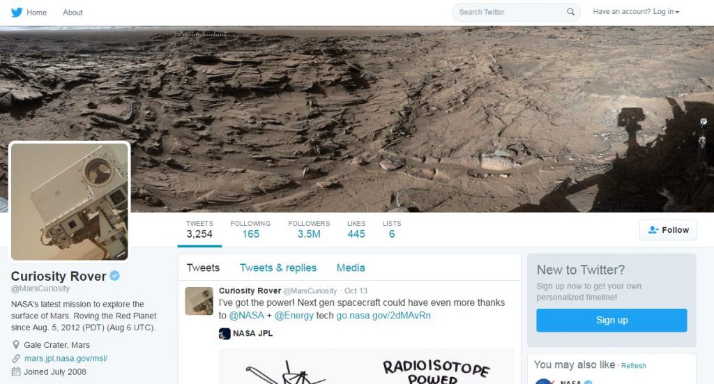 curiosity mars twitter account